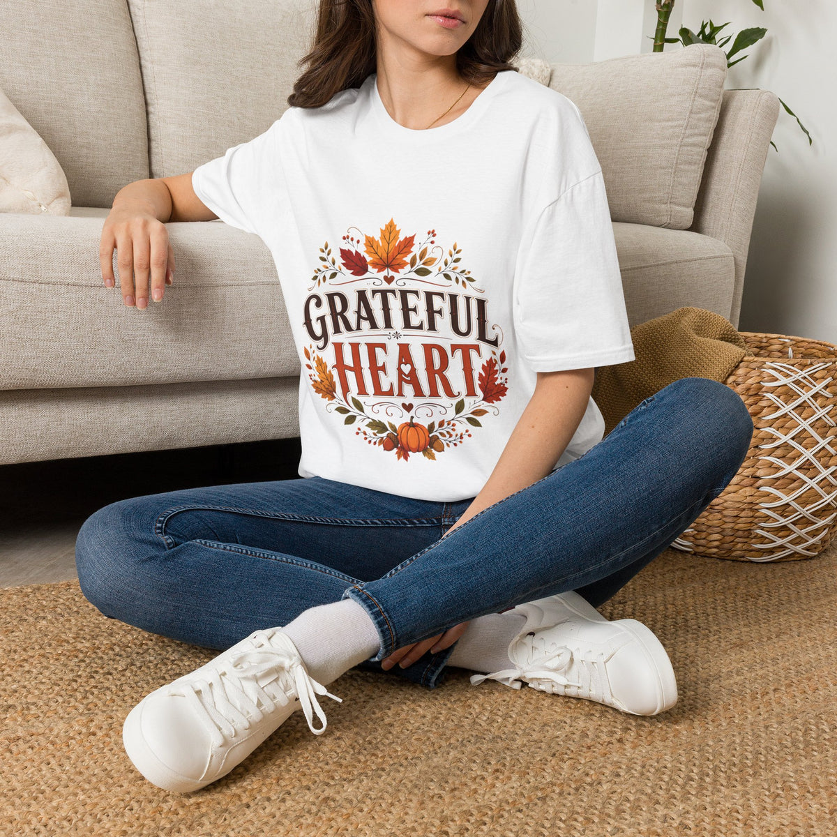 Thanksgiving T-Shirt Grateful Heart T-Shirt — Autumn Leaves Thanksgiving Tee