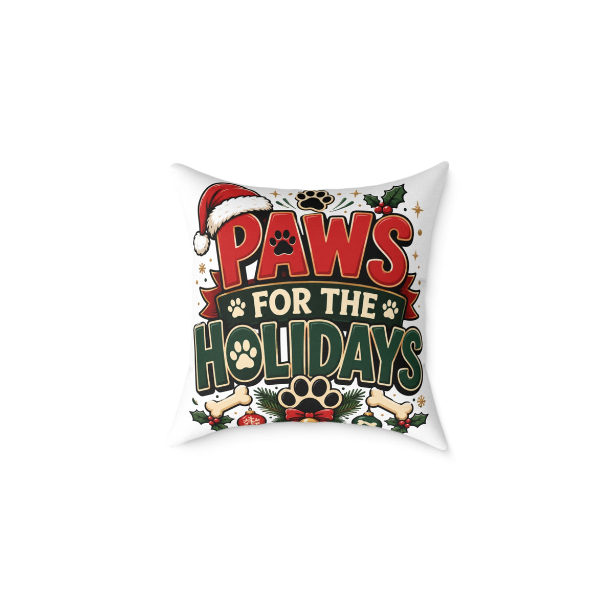 Christmas Paws for the Holidays Square Pillow — Festive Pet Christmas Decor