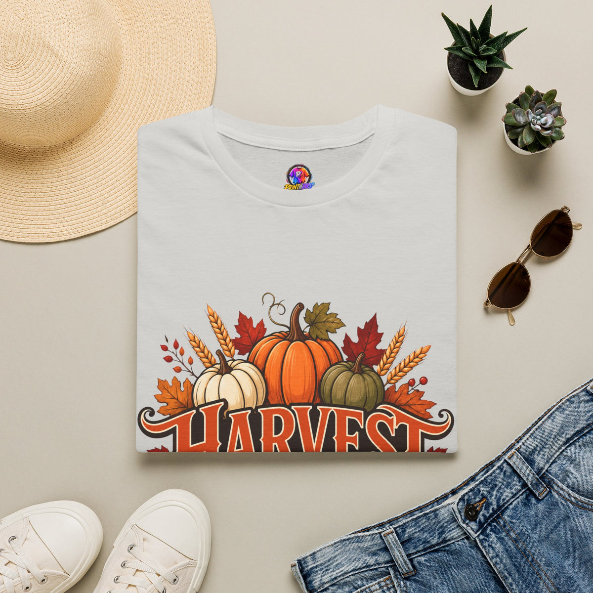 Thanksgiving T-Shirt Harvest Blessings T-Shirt — Fall Pumpkin Harvest Graphic Tee for Thanksgiving