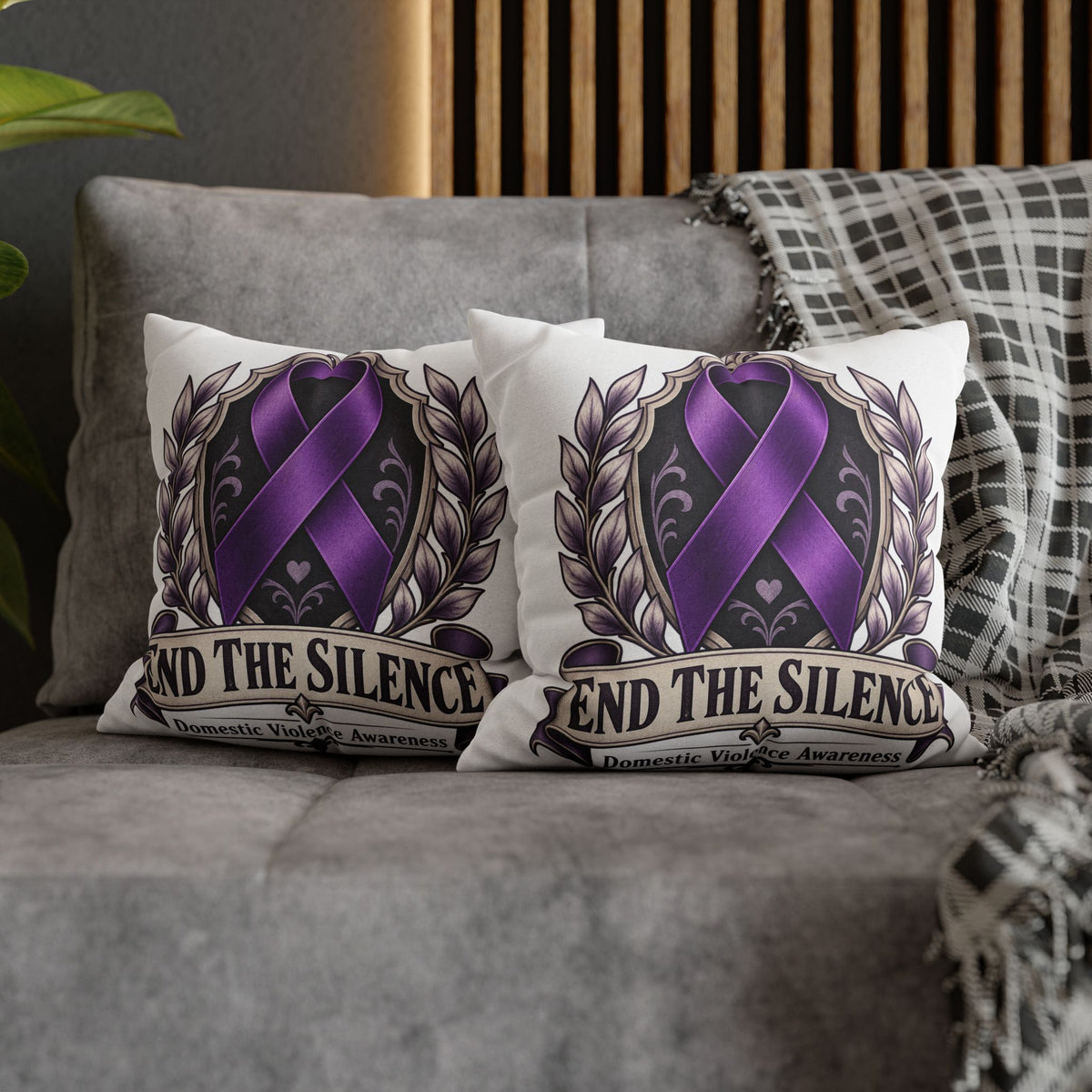 End The Silence Purple Ribbon Pillowcase — Domestic Violence Awareness Throw Pillow