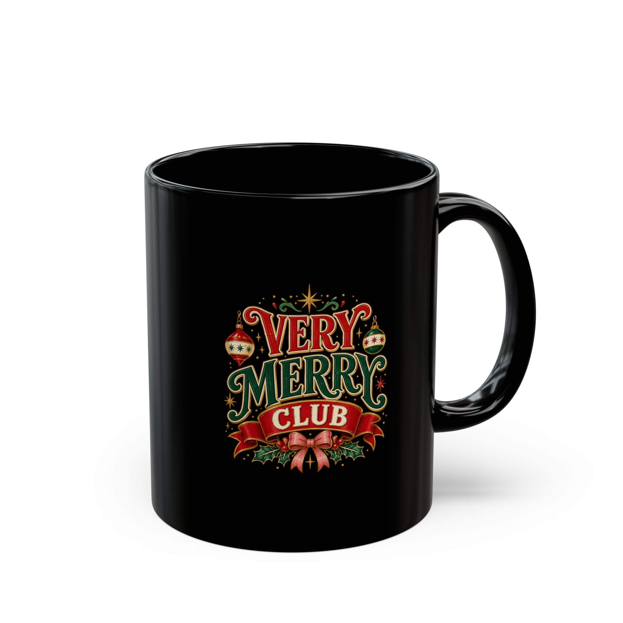 Very Merry Club Black Mug — Holiday Christmas Coffee Cup