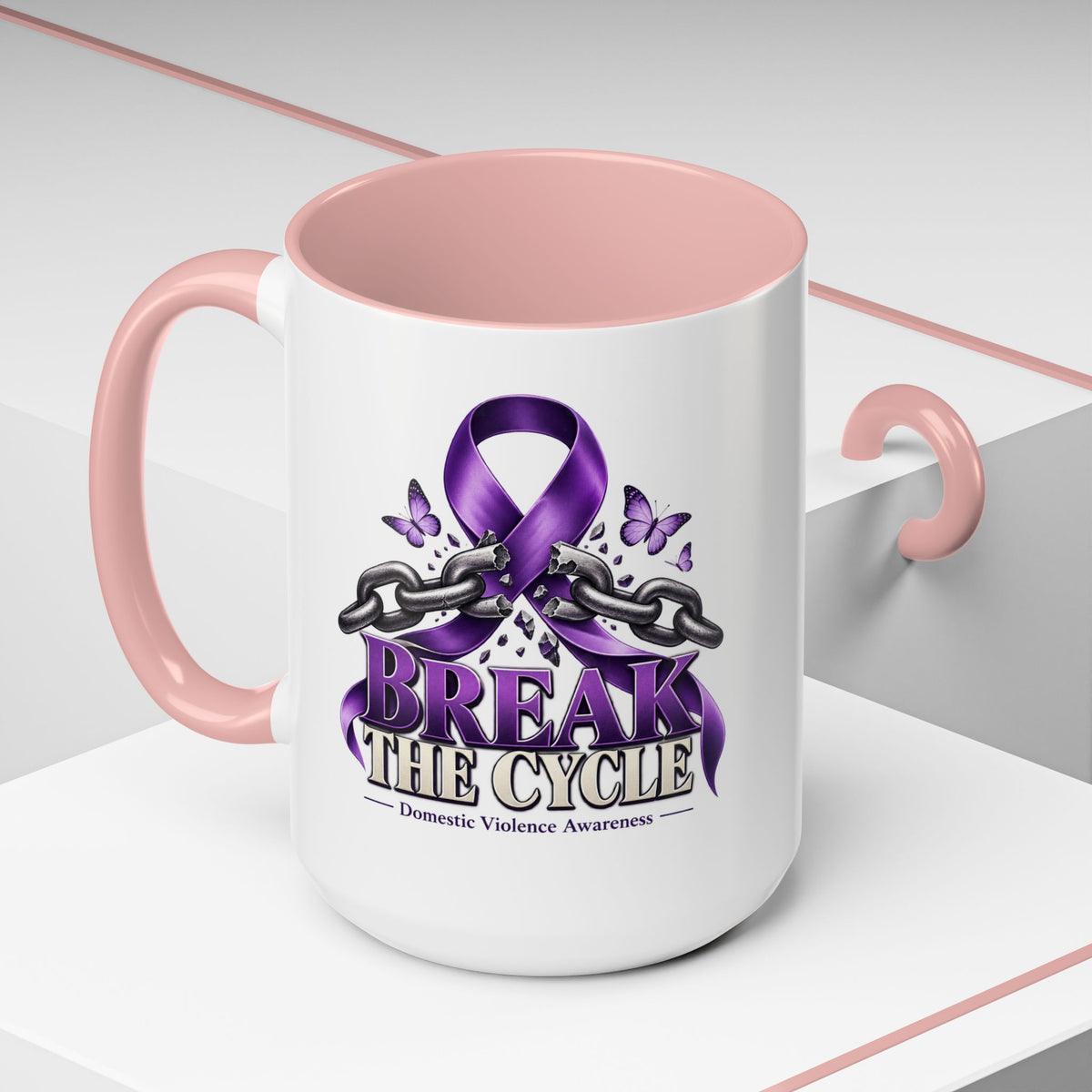 Break the Cycle Coffee Mug – Domestic Violence Awareness Purple Ribbon (11/15oz)