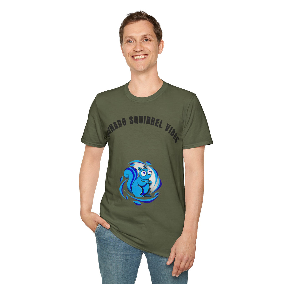 T-Shirt — "Tornado Squirrel Vibes" Graphic Tee | Cute Whimsical Squirrel Swirl Design - Trending Now - September 2026