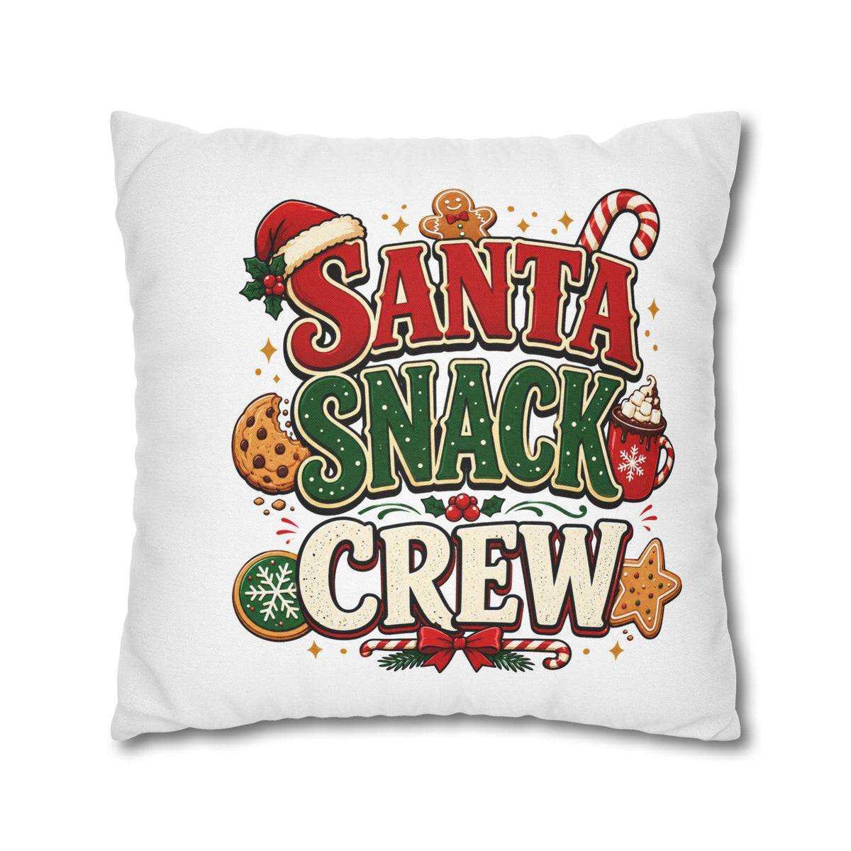 Christmas Santa Snack Crew Pillowcase — Christmas Holiday Decorative Throw Pillow Cover