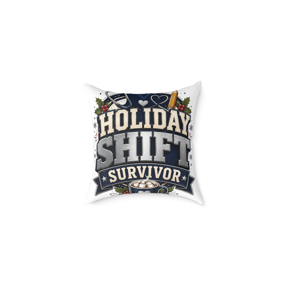 Modern Day Christmas Holiday Shift Survivor Square Poly Canvas Pillow