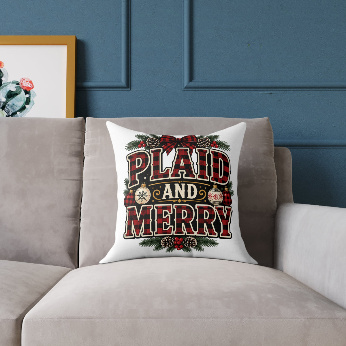 Plaid and Merry Christmas Throw Pillow