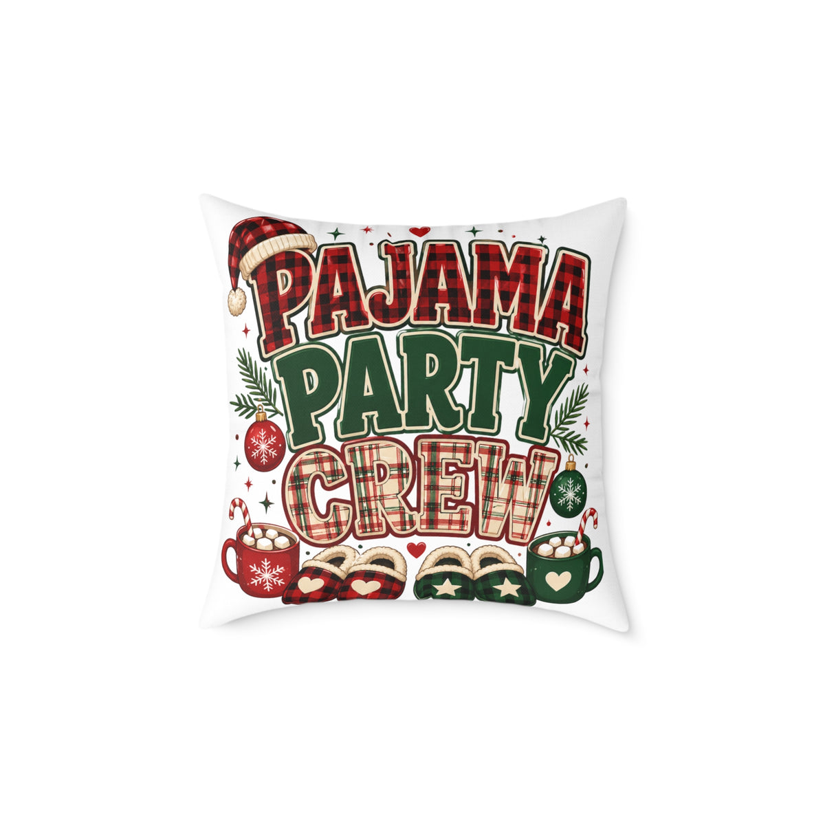 Christmas Pillow — Pajama Party Crew Holiday Decorative Throw Pillow