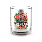 Christmas Glass Mug 10 oz Glass Mug — "Wrap Snack Repeat" Holiday Coffee Cup
