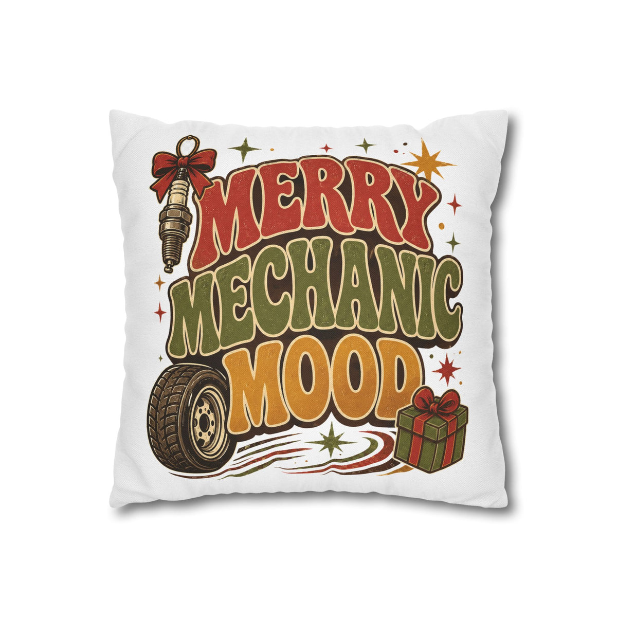Merry Mechanic Mood Pillowcase Modern Day Christmas  — Festive Automotive Holiday Throw Pillowcase