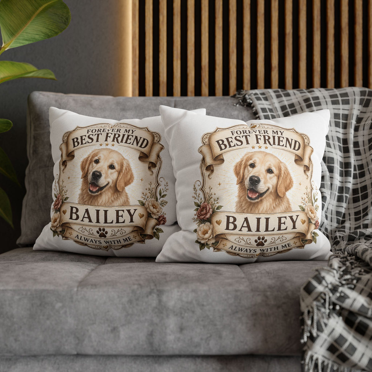 Golden Retriever Memorial Pillowcase Milo Bailey Dog Dad Mom — "Forever My Best Friend" Personalized Dog Name Cushion