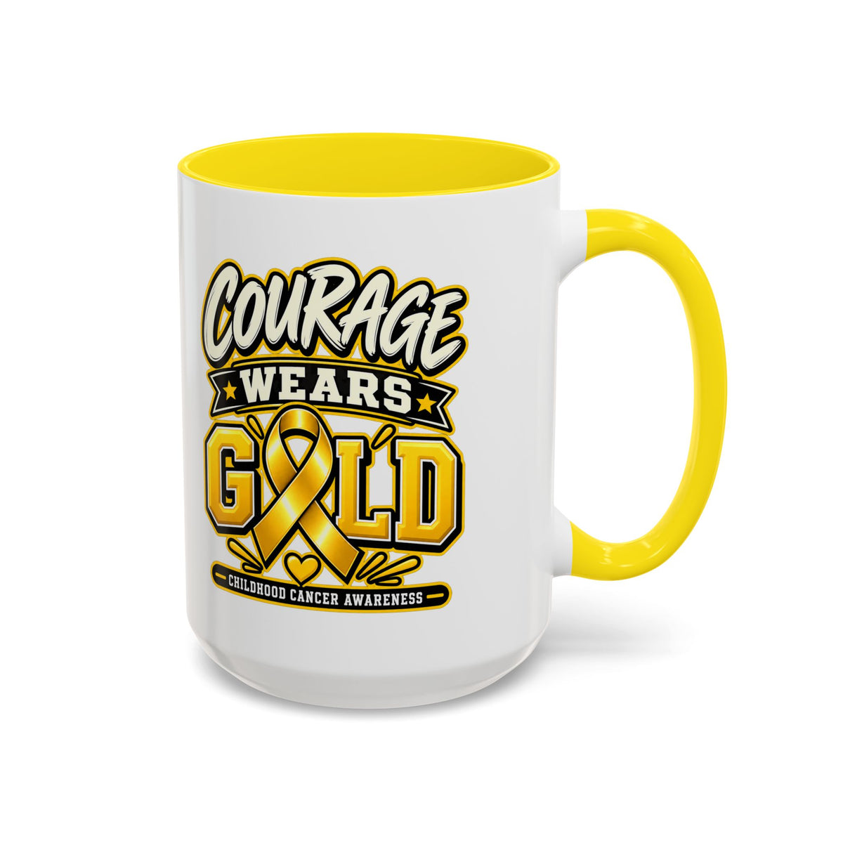 Courage Wears Gold Coffee Mug — Childhood Cancer Awareness Tea Cup