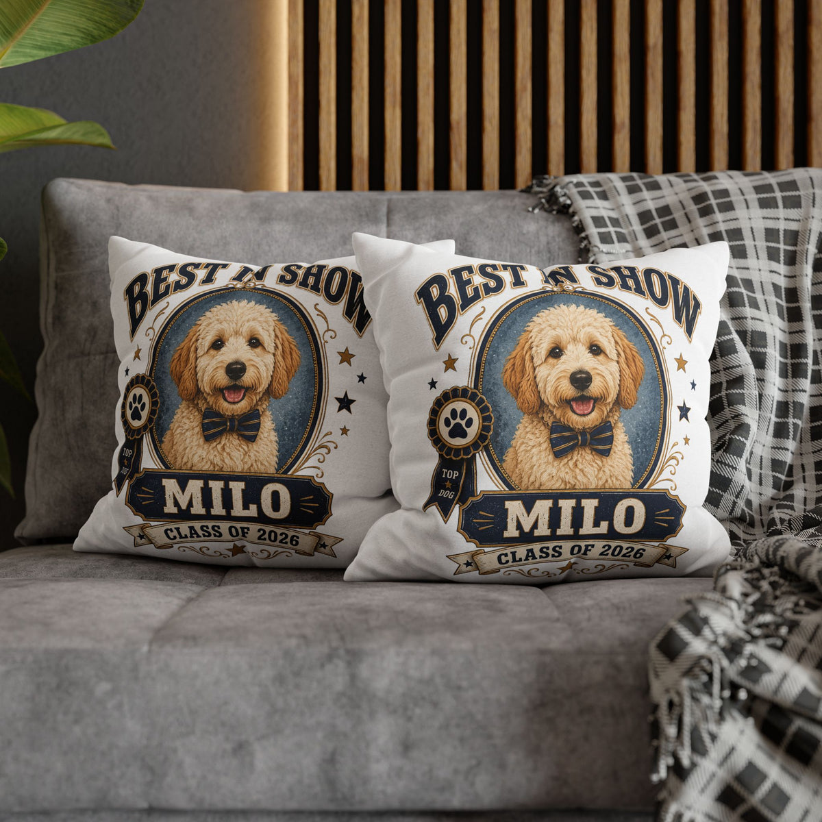 Best in Show Dog Pillowcase — Personalized "Milo" Class of 2026 Milo Bailey Dog Dad Mom