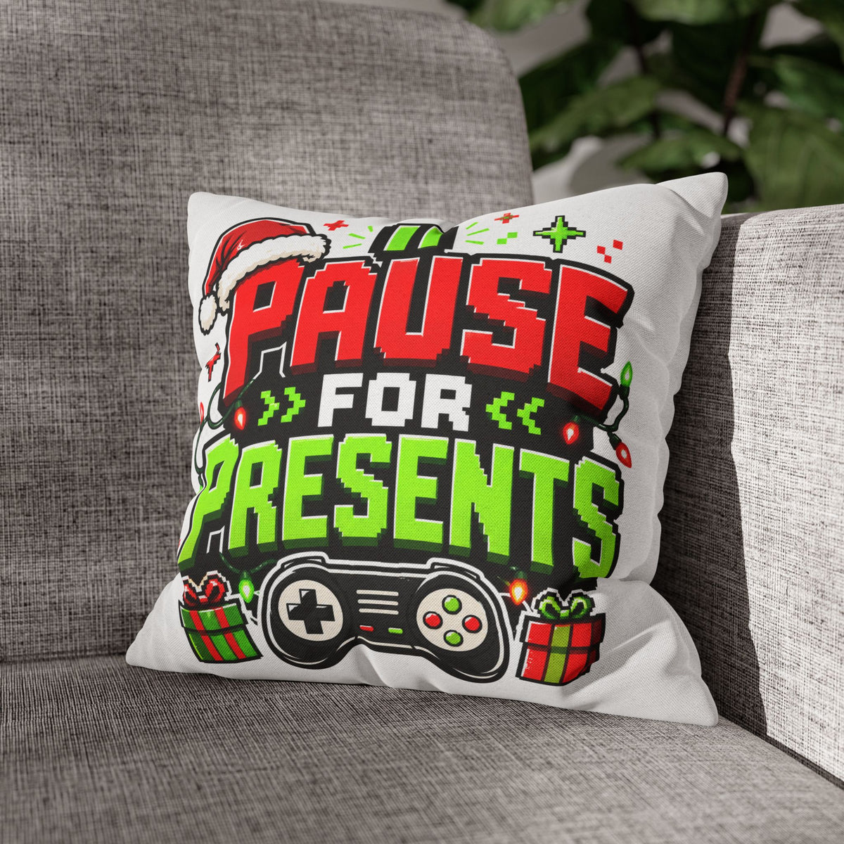 Pause for Presents Gaming Christmas Pillowcase Modern Day Christmas