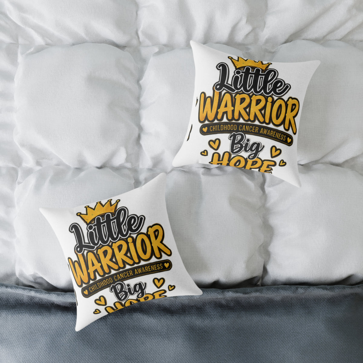 Little Warrior Childhood Cancer Awareness Pillow — Square Poly Canvas Throw Pillow