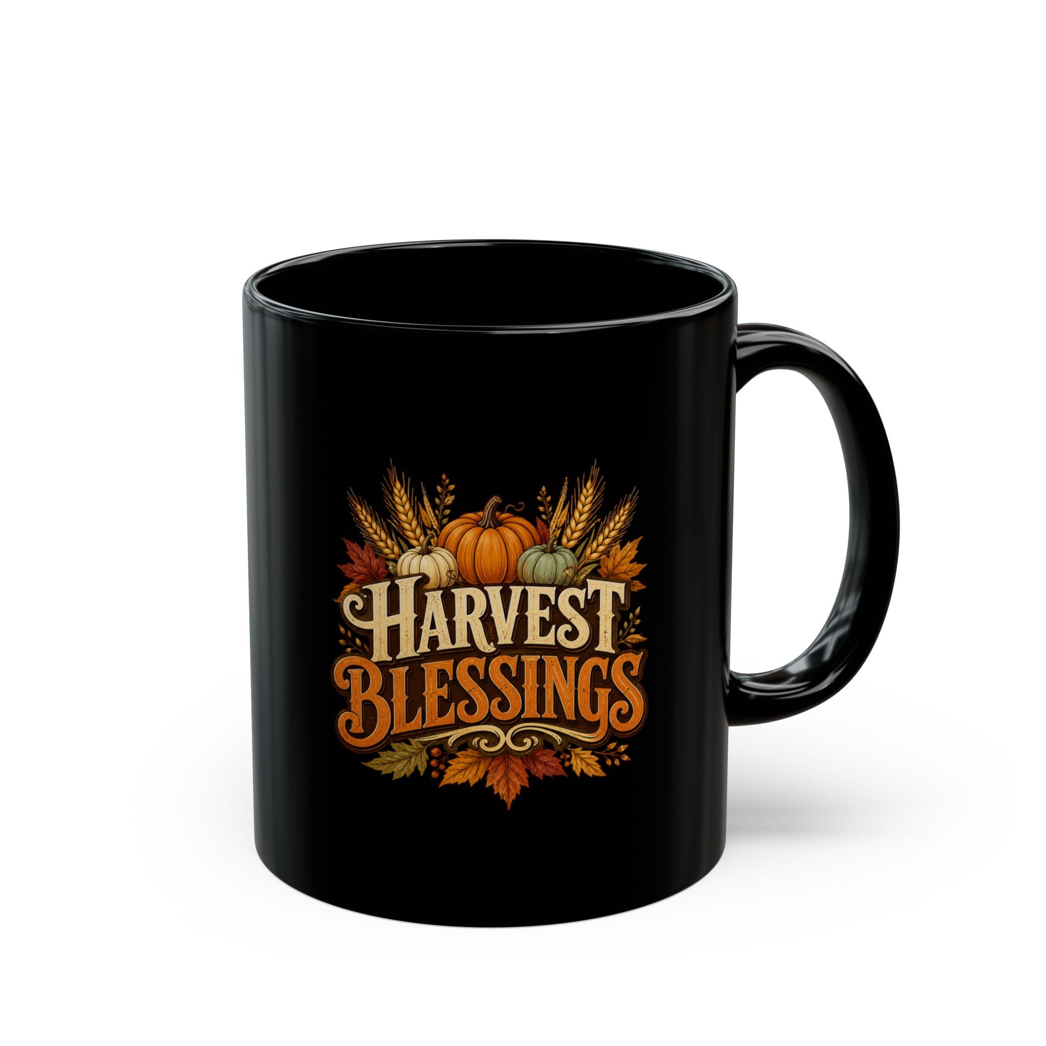 Thanksgiving Black Mug Harvest Blessings Mug — Thanksgiving Pumpkin Autumn Coffee Cup