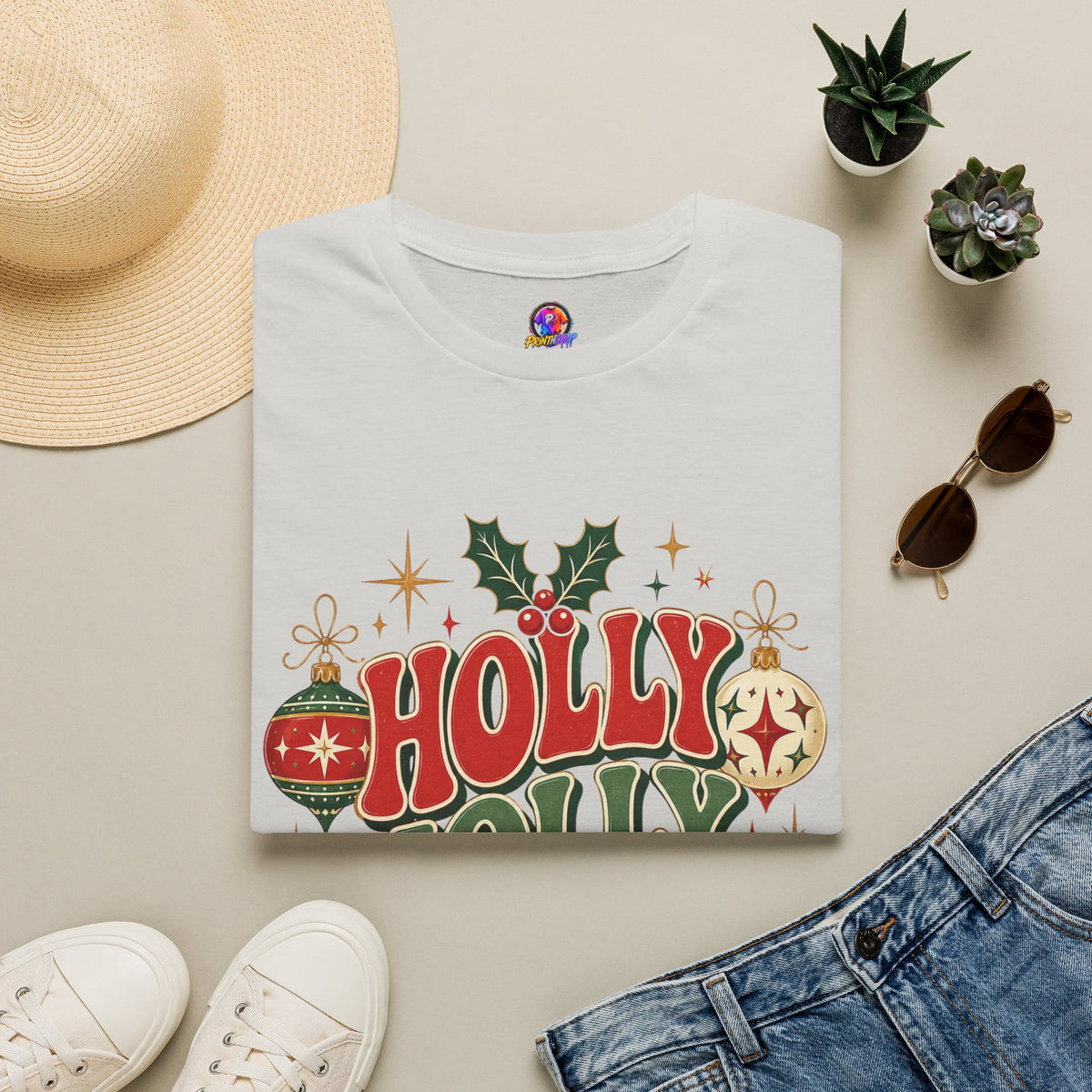 Holly Jolly Club Christmas T-Shirt — Retro Holiday Ornament Tee