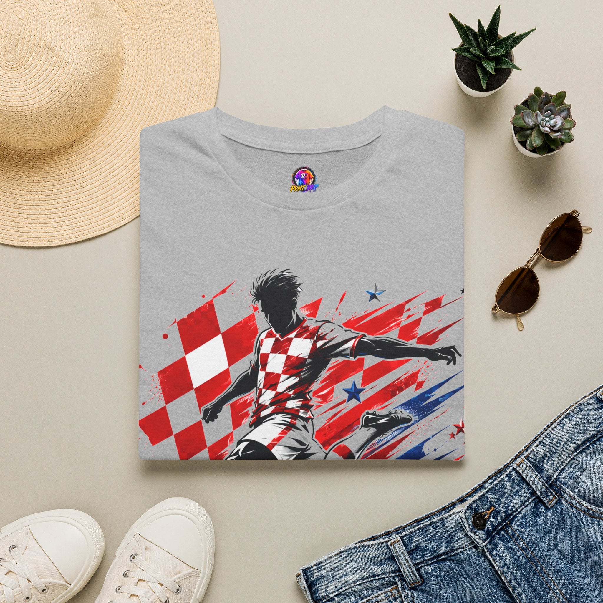 Checkered Glory T-Shirt — Croatia Soccer Fan Tee