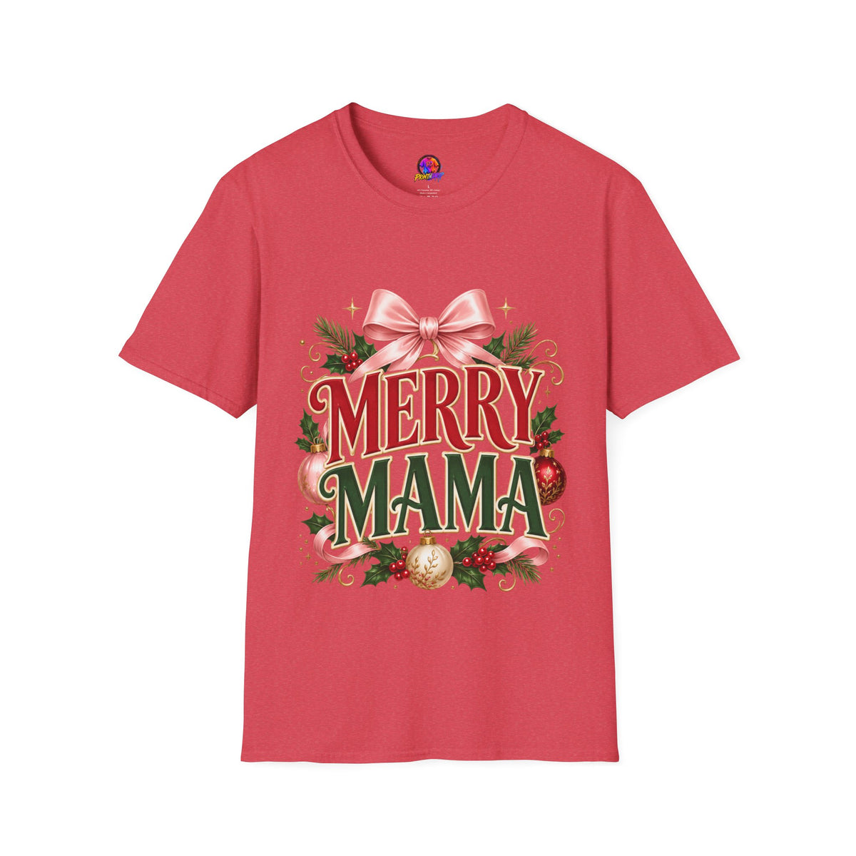 Merry Mama Christmas T-Shirt — Festive Bow & Holiday Greenery Tee