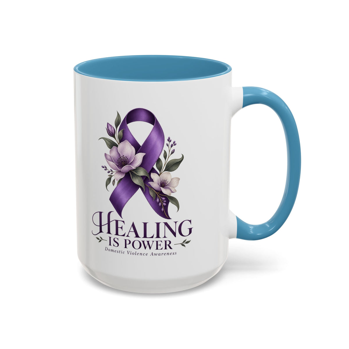 Healing Is Power Purple Ribbon Coffee Mug — Domestic Violence Awareness Accent Mug (11/15oz)