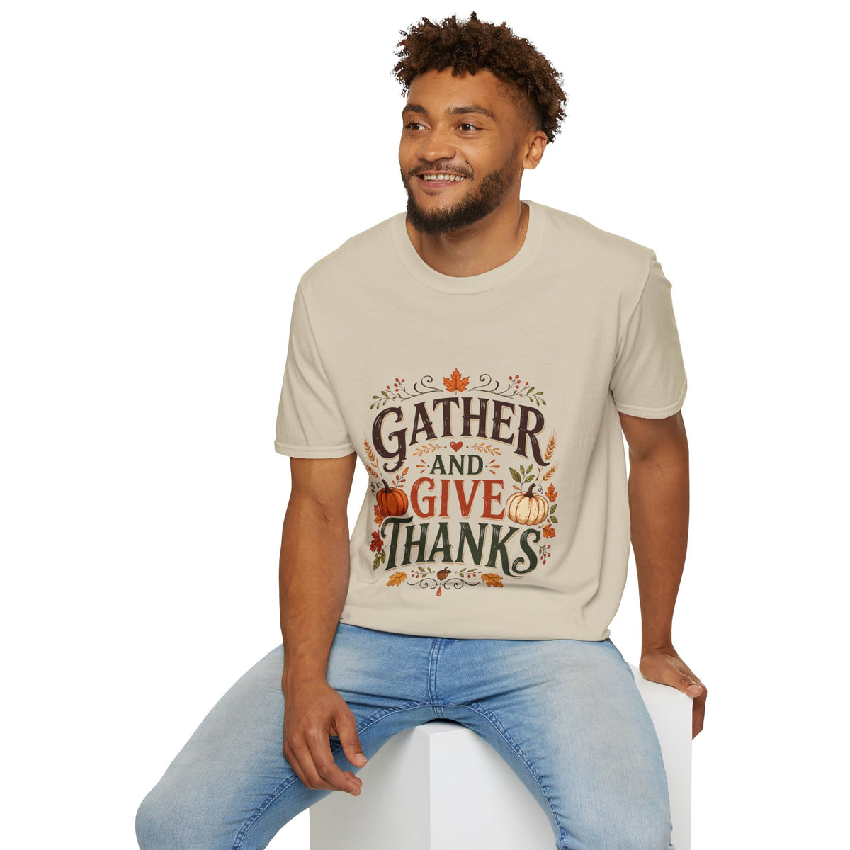 Thanksgiving T-Shirt Gather and Give Thanks T-Shirt — Thanksgiving Fall Holiday Tee