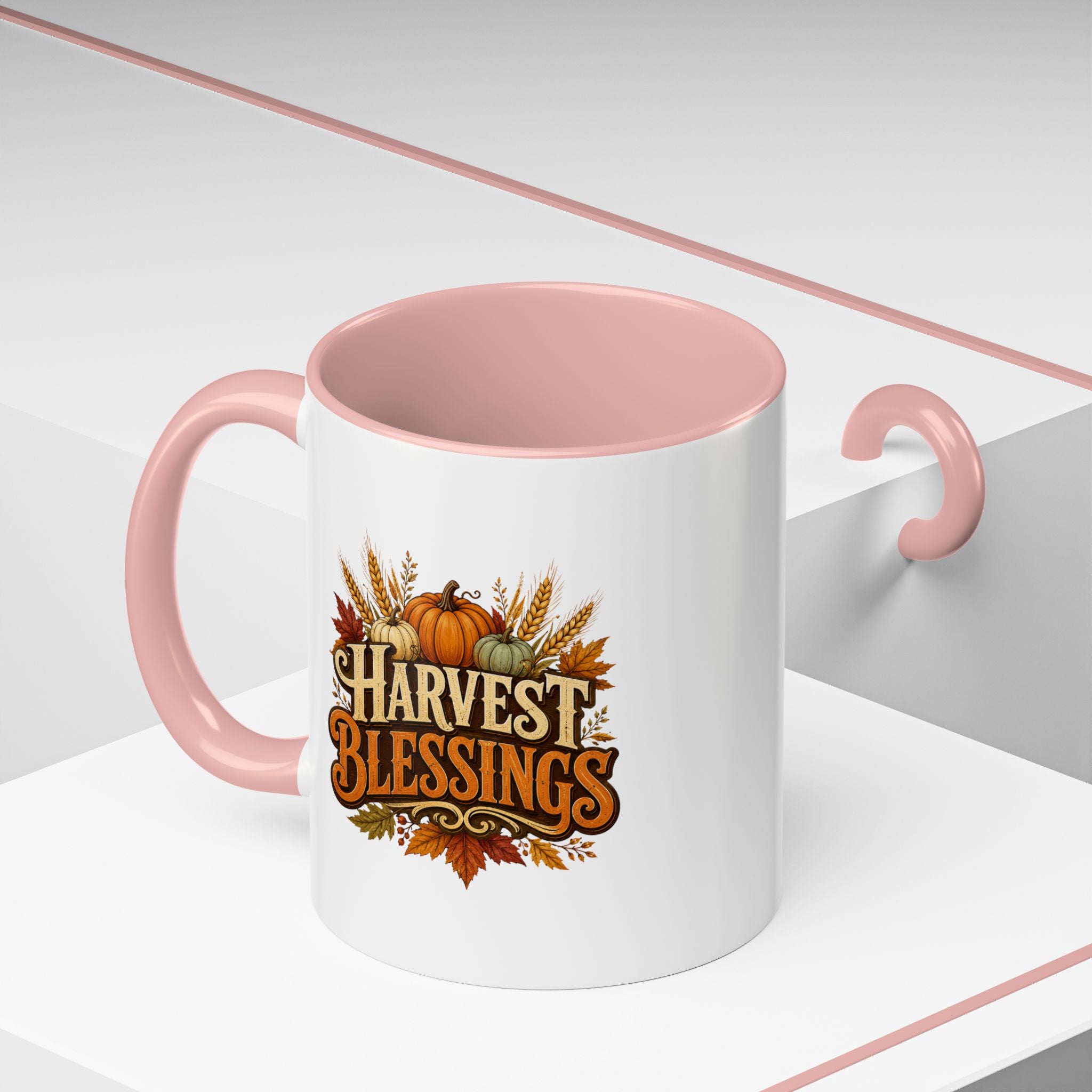 Thanksgiving Mug Harvest Blessings Coffee Mug — Fall Pumpkin & Wheat Thanksgiving Mug