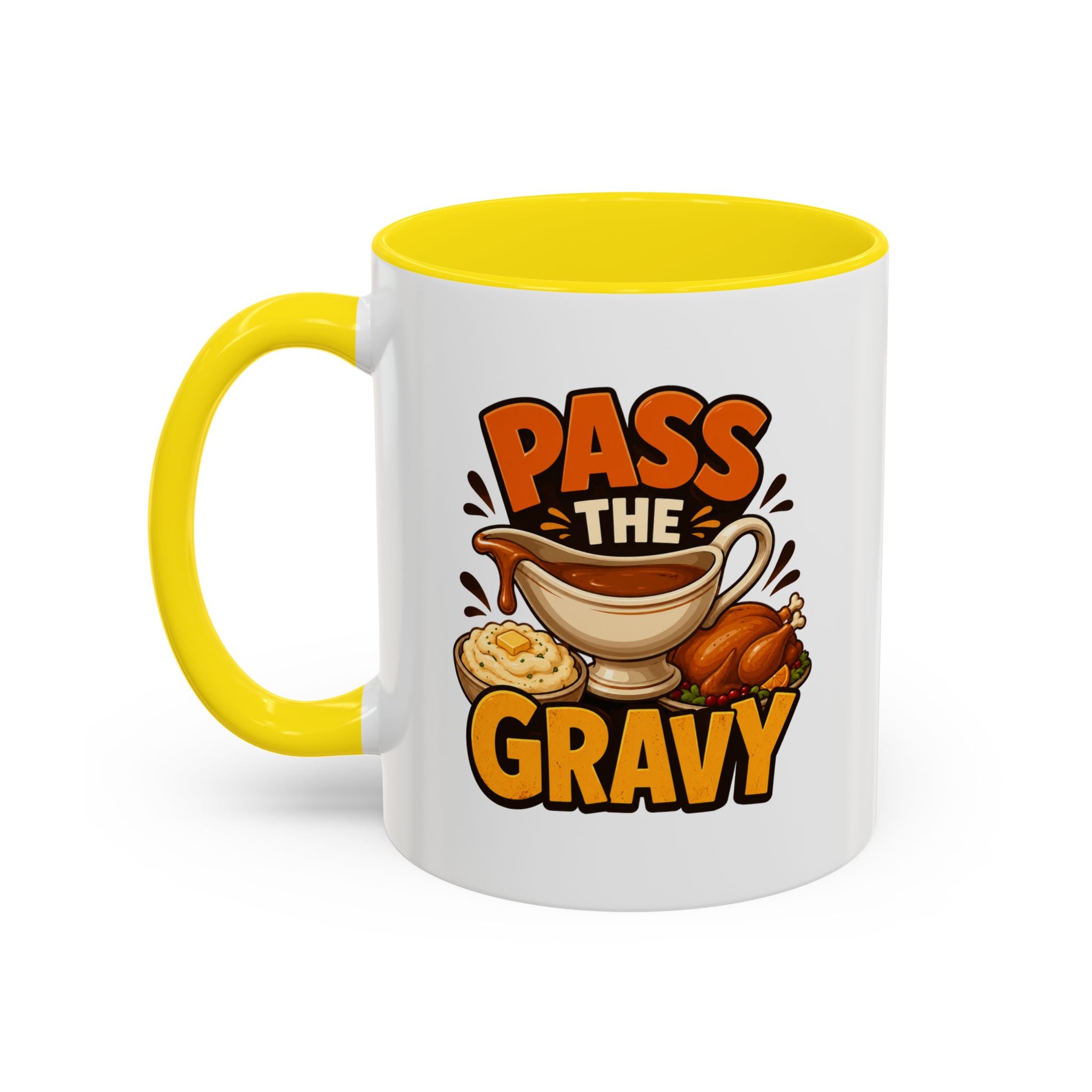 Thanksgiving Mug Pass the Gravy Coffee Mug — Thanksgiving Turkey & Gravy Bowl Accent Mug
