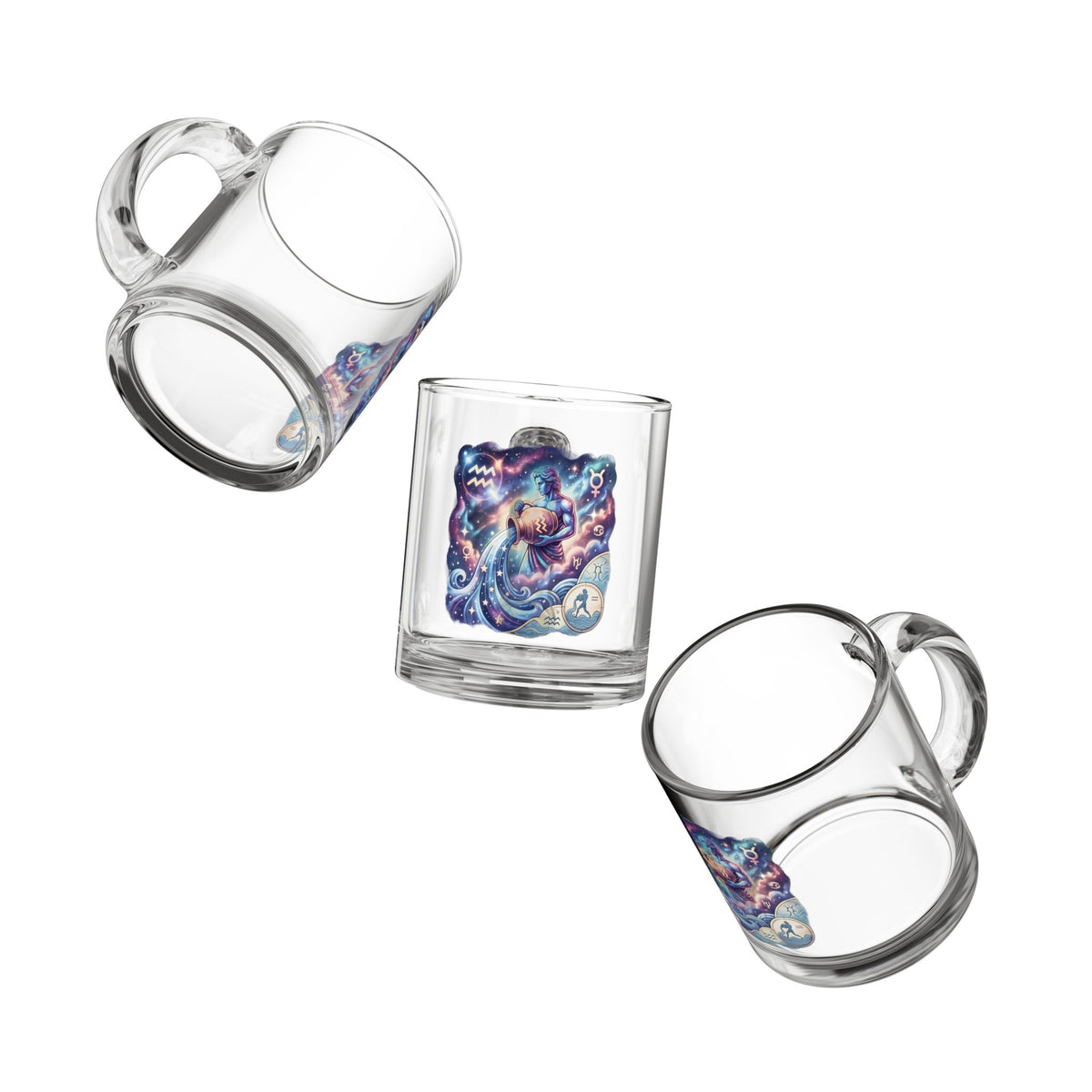 Aquarius Zodiac Glass Mug — 10oz Celestial Horoscope Coffee Cup