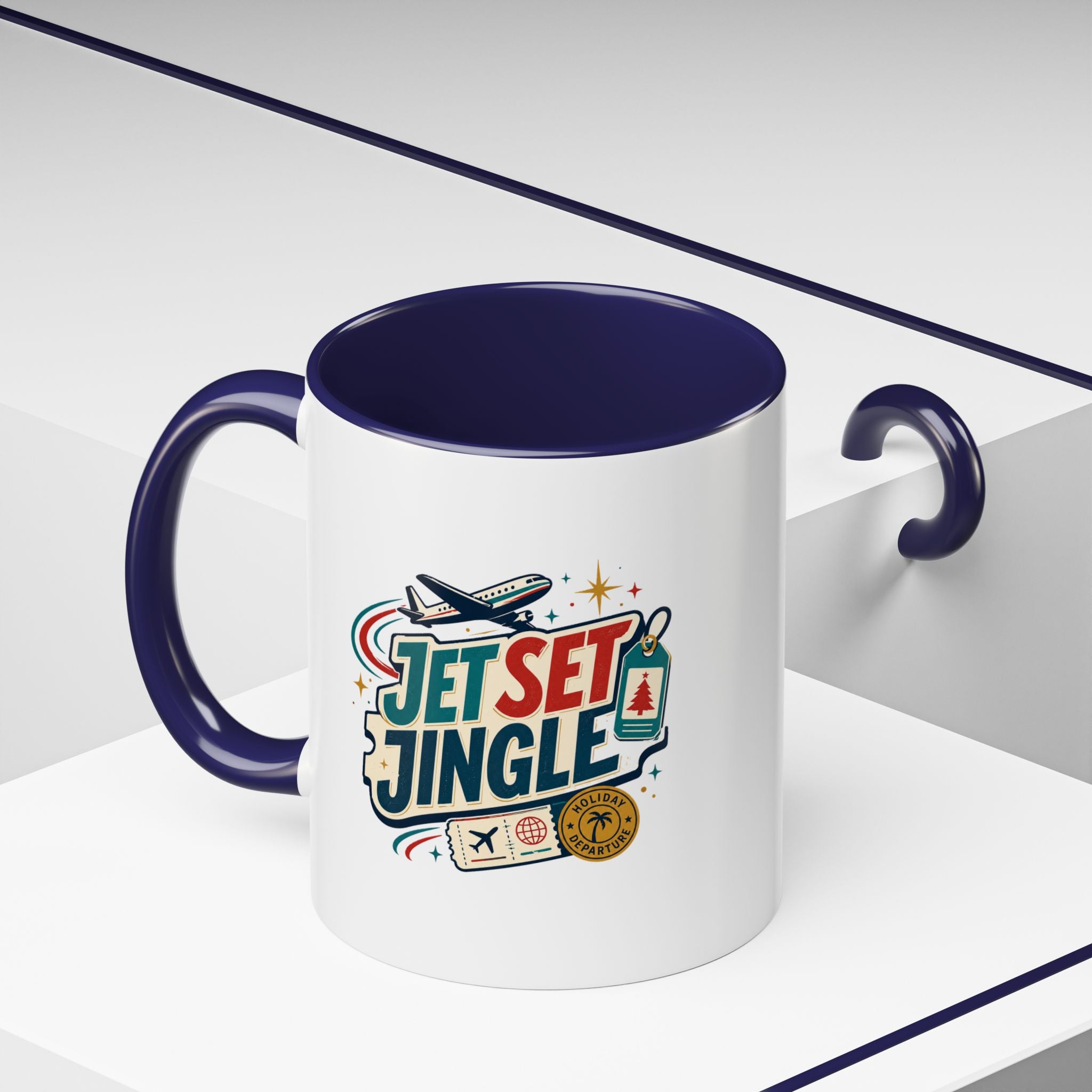 Modern Day Christmas Jet Set Jingle Coffee Mug — Holiday Travel Themed Accent Mug
