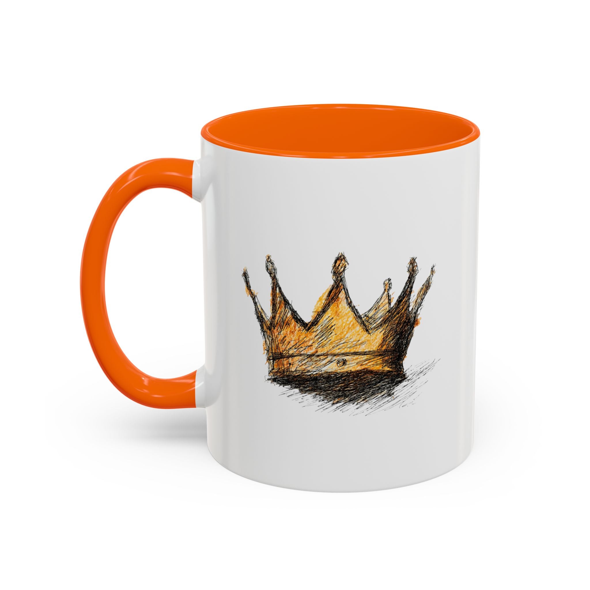 Royal Crown Accent Coffee Mug — Hand-Sketched Gold Crown Design