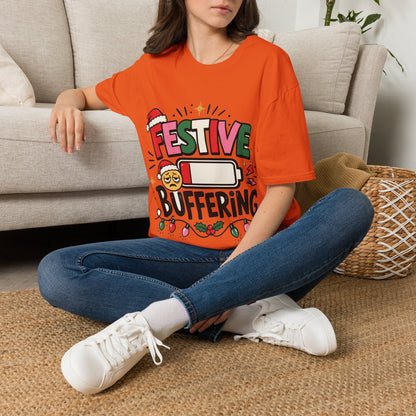 Festive Buffering T-Shirt — Funny Holiday Christmas Tee with Loading Battery Design