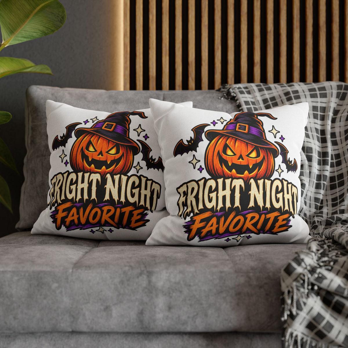 Halloween Pumpkin Pillowcase — "Fright Night Favorite" Spun Polyester Throw Pillow Cover