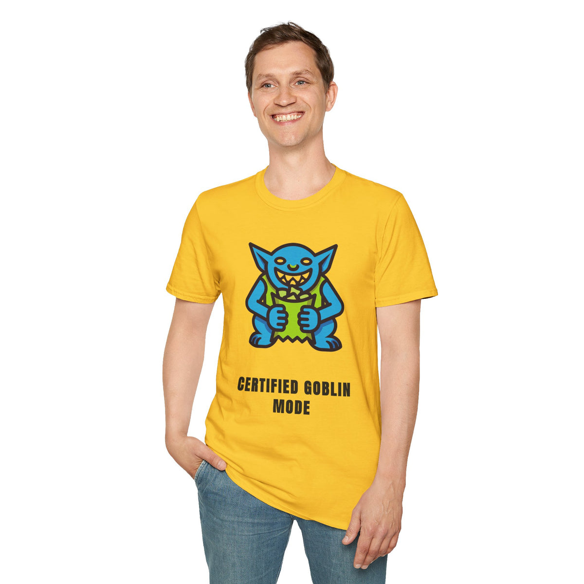 Gritty Goblin Graphic Tee - Cute Blue Goblin "Destined Goblin Mode" T-Shirt - Trending Now - September 2026