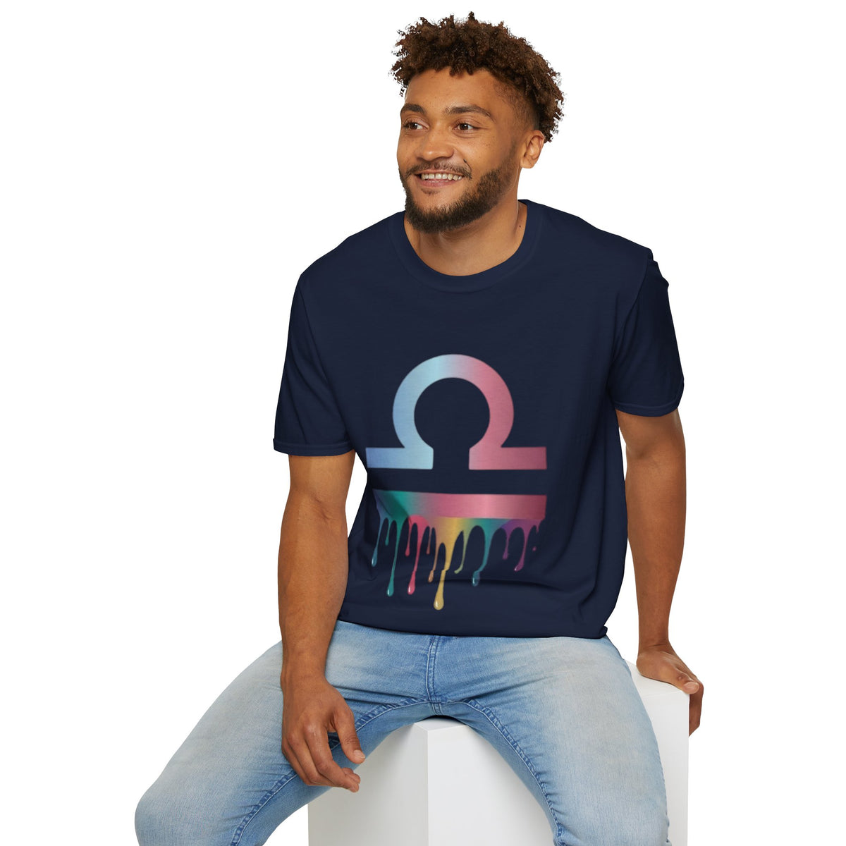 Omega Symbol T-Shirt — Pastel Gradient Drip Design
