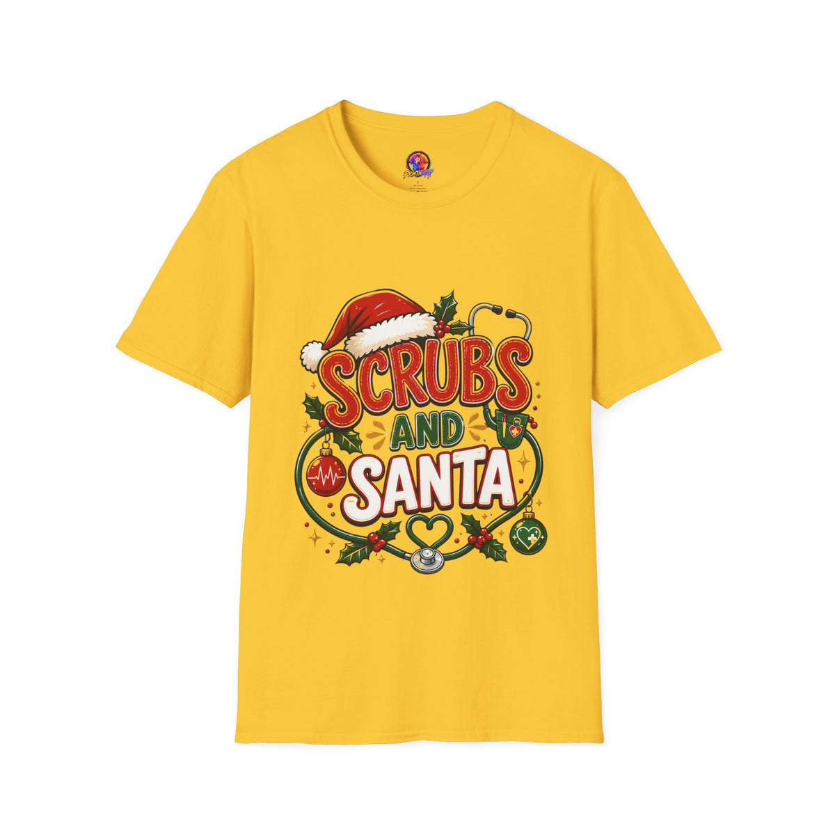 Scrubs and Santa Christmas Tee — Funny Nurse Holiday T-Shirt
