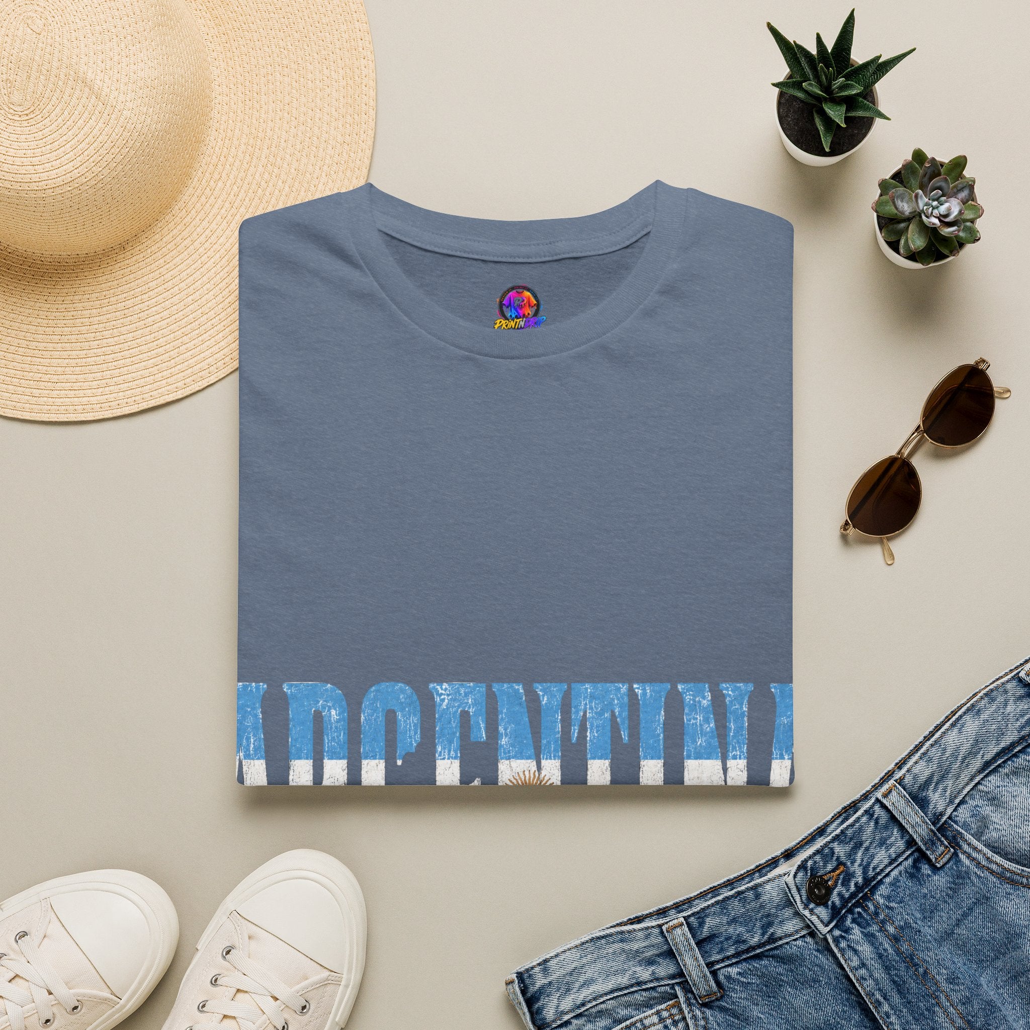 Argentina Beach Vibes T-Shirt — Distressed Blue "ARGENTINA" Graphic