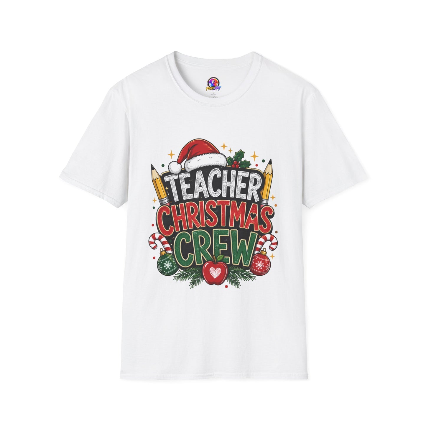 Teacher Christmas Crew T-Shirt — Holiday School Staff Tee with Santa Hat & Pencils
