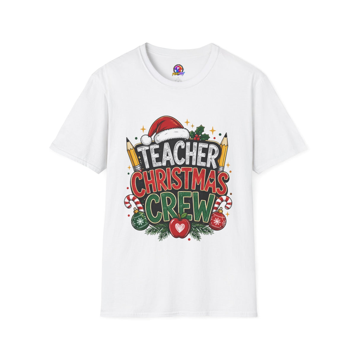 Teacher Christmas Crew T-Shirt — Holiday School Staff Tee with Santa Hat & Pencils