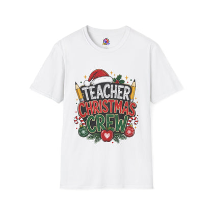 Teacher Christmas Crew T-Shirt — Holiday School Staff Tee with Santa Hat & Pencils