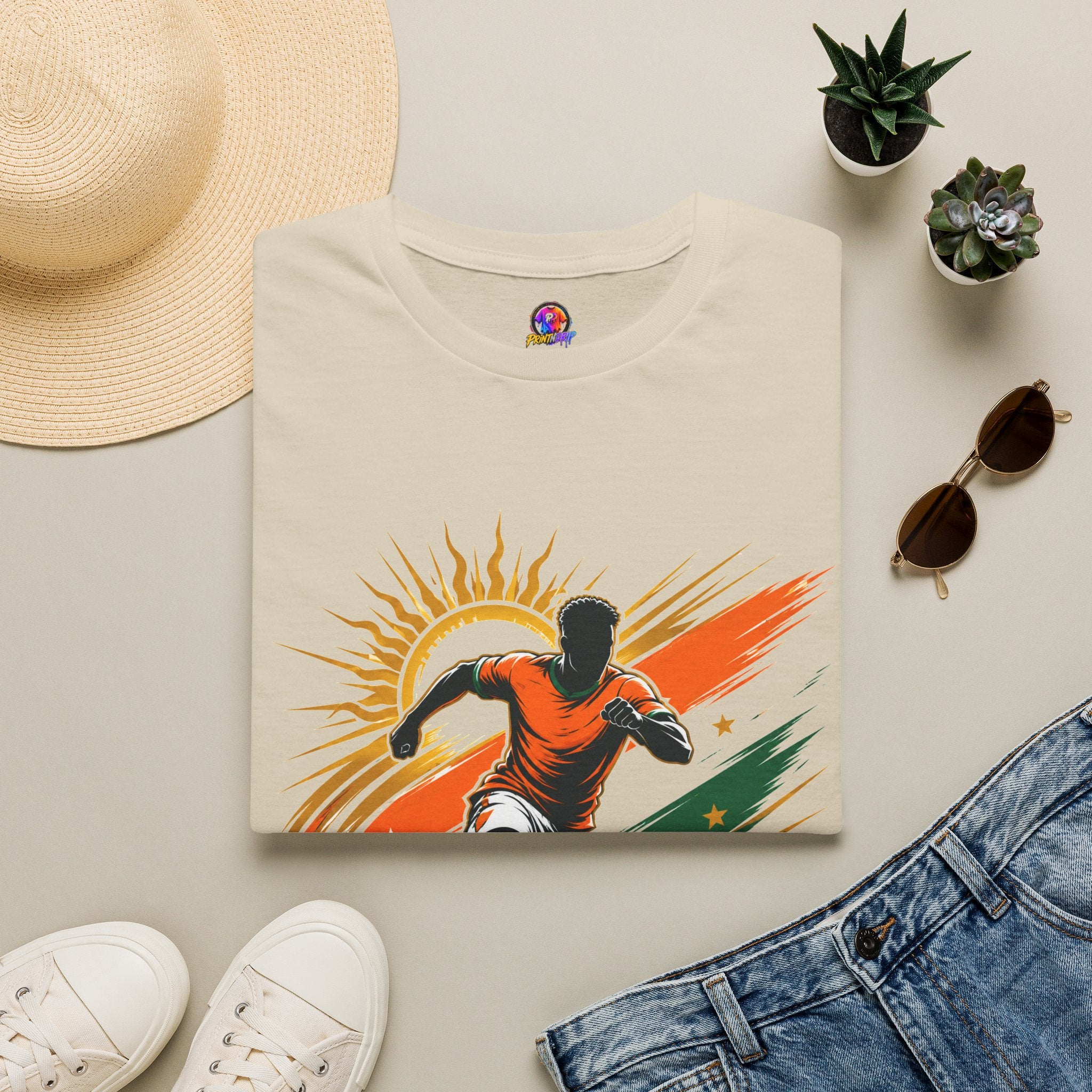 Côte d'Ivoire Orange Power Soccer T-Shirt — Dynamic Player Graphic Tee