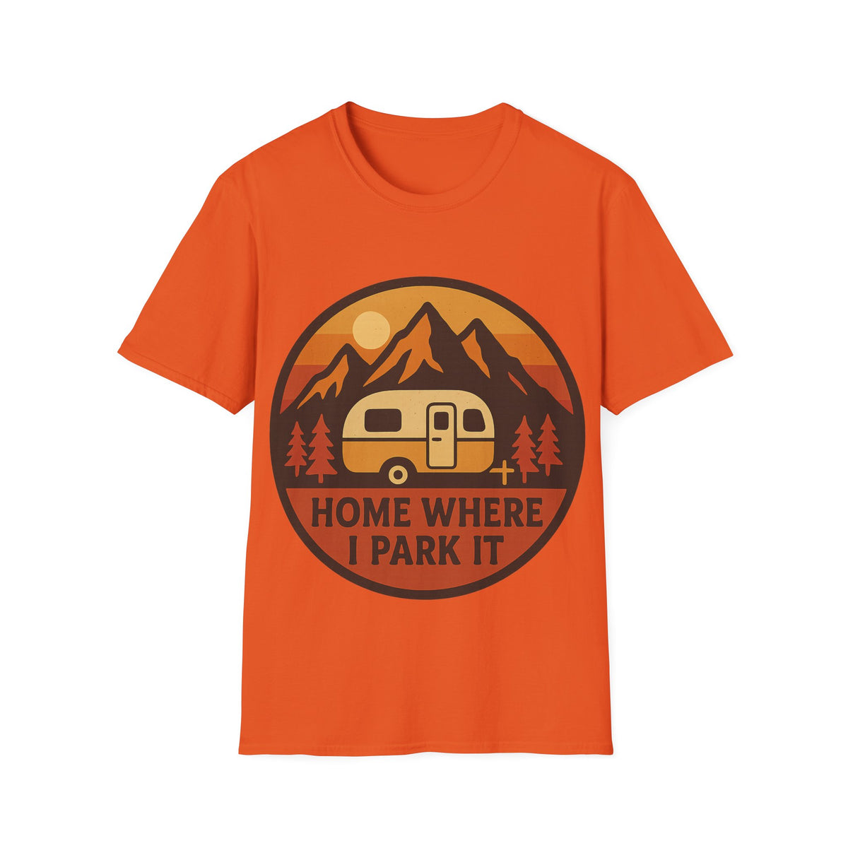 "Home Where I Park It" Vintage Camper Van Graphic Tee - Retro Sunset Mountain White T-Shirt - Trending Now - September 2026