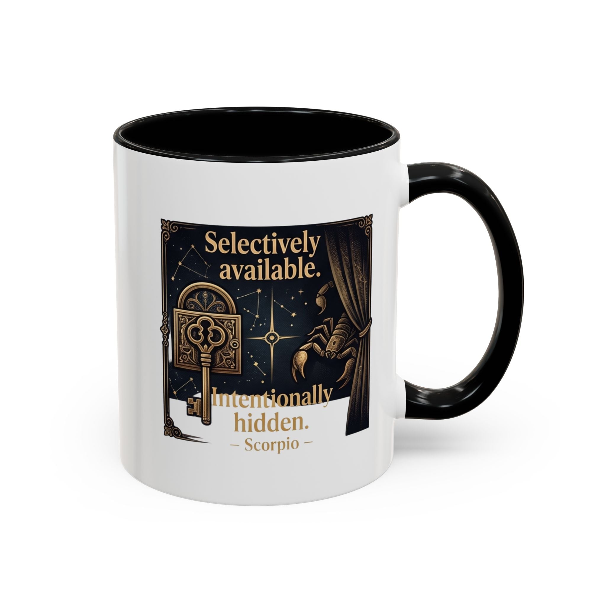 Scorpio Accent Coffee Mug — "Selectively Available, Intentionally Hidden" Zodiac Gift