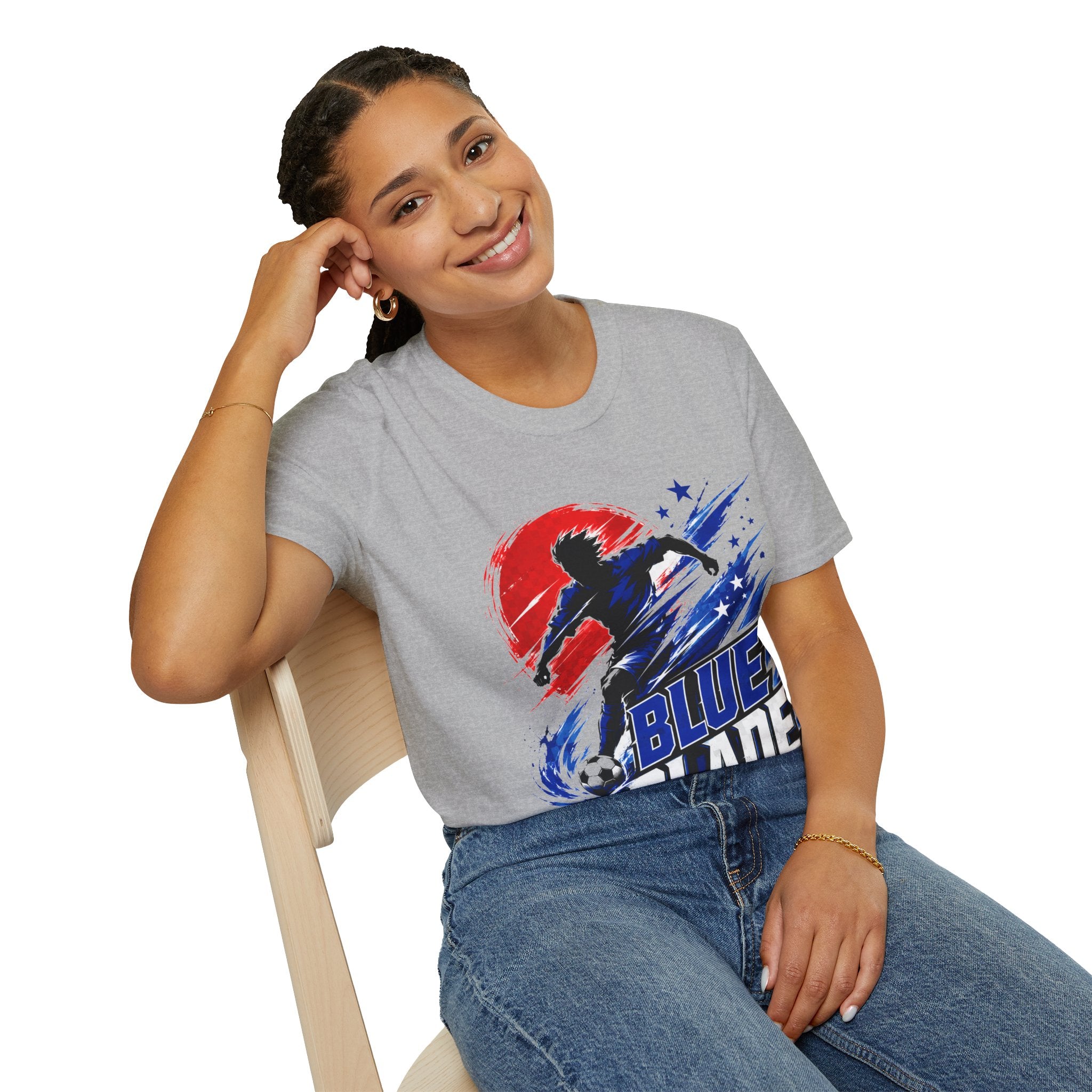 Japan T-Shirt — Blue Blade Soccer Graphic Tee (Red & Blue Starburst)