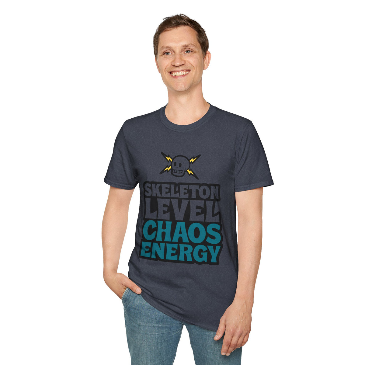 Skeleton Level Chaos Energy Teal Lightning Bolt T-Shirt - Edgy Alt Streetwear Graphic Tee - Trending Now - September 2026