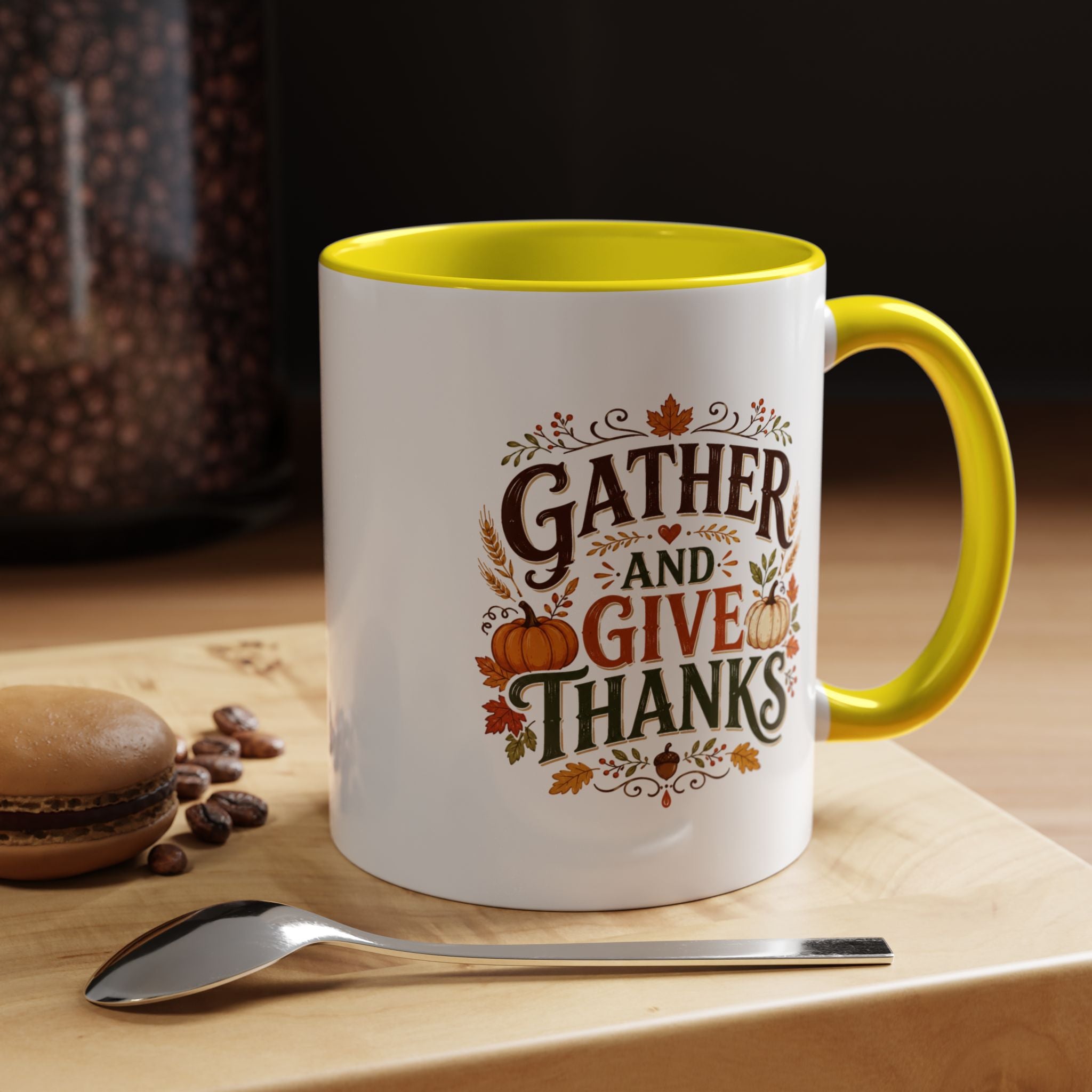Thanksgiving Mug Gather and Give Thanks Coffee Mug — Thanksgiving Accent Mug