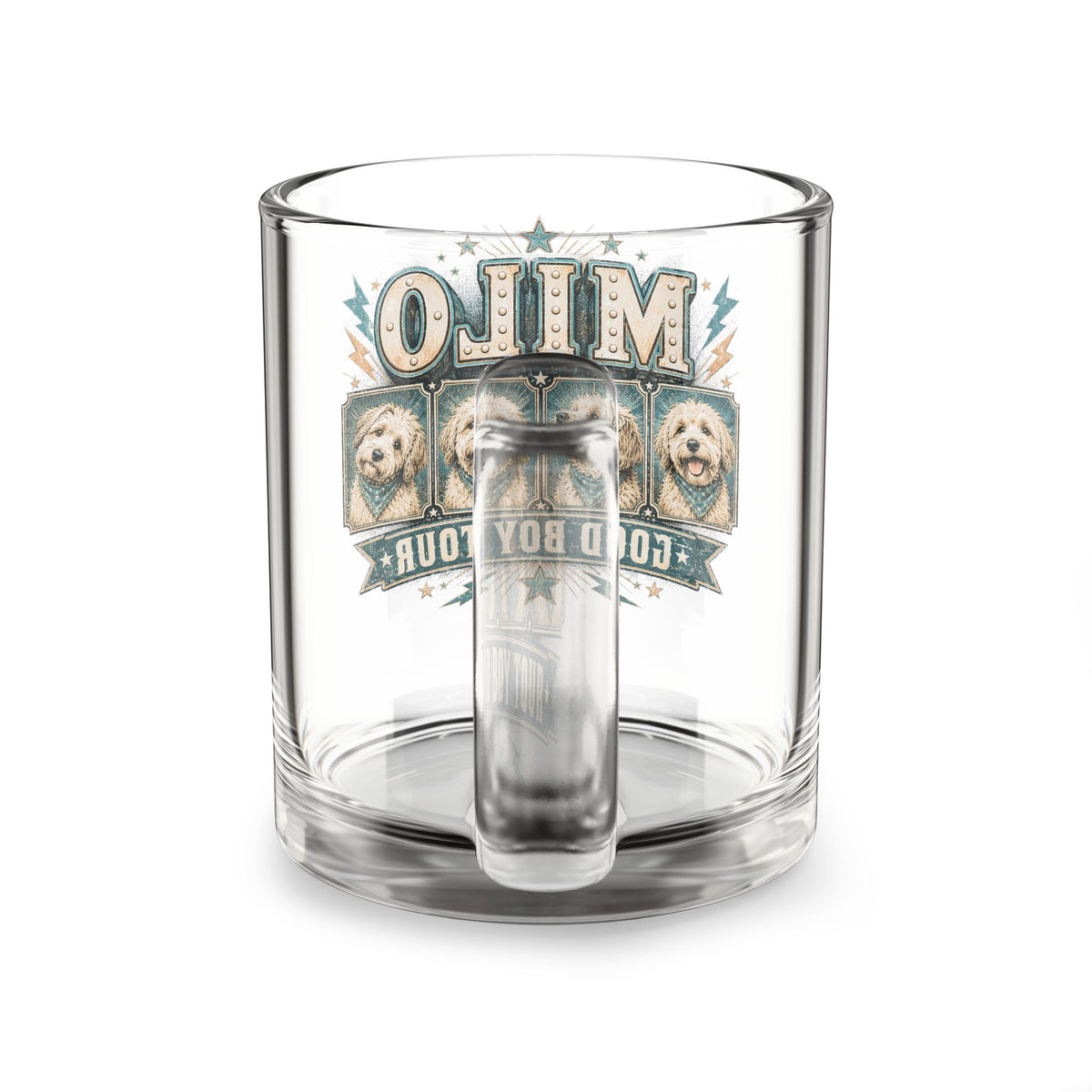 Milo "Good Boy Tour" Glass Mug — 10oz Dog Lover Coffee Cup Milo Bailey Dog Dad Mom  Glass Mug 10 oz