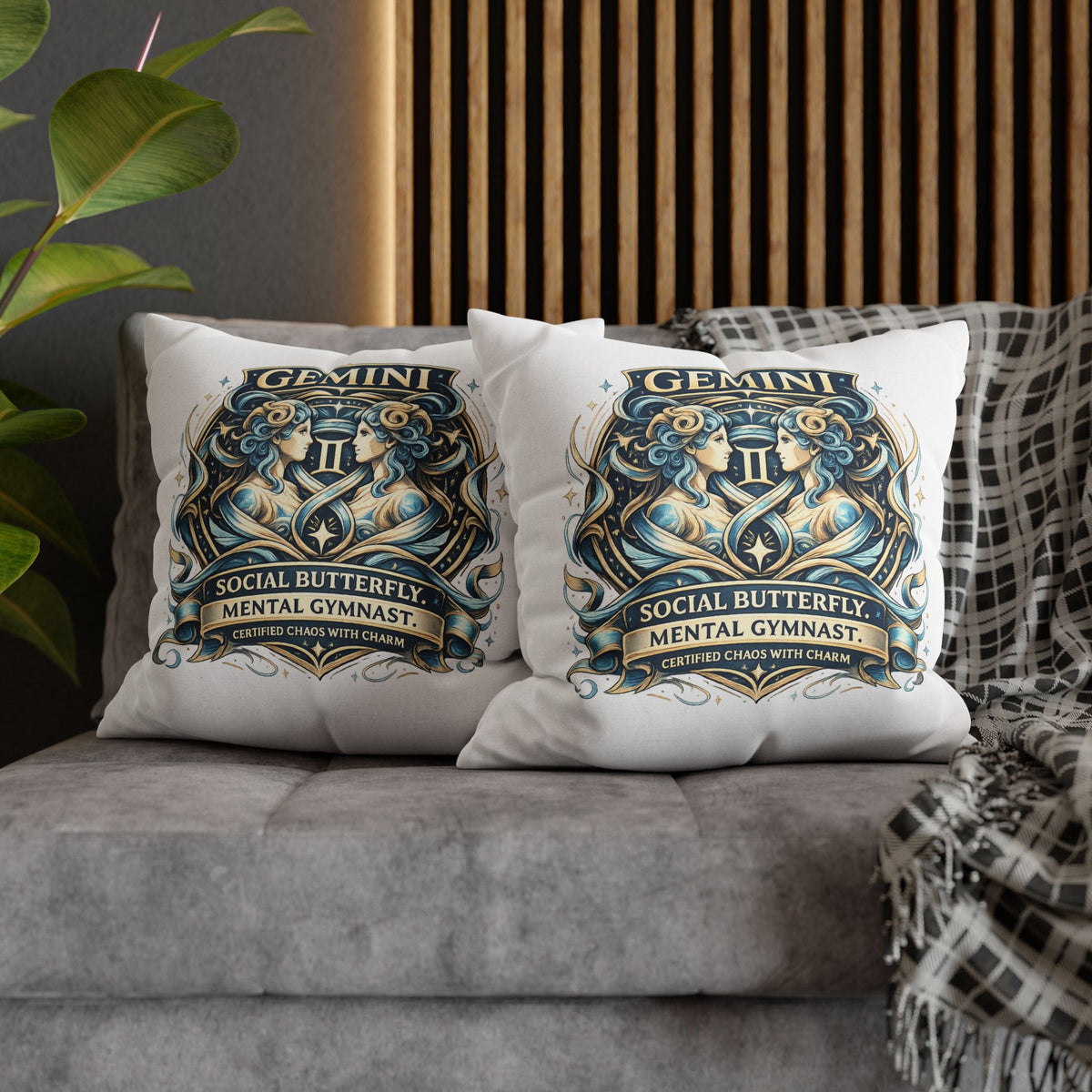 Gemini Zodiac Pillowcase — "Social Butterfly, Mental Gymnast" Decorative Throw Pillow