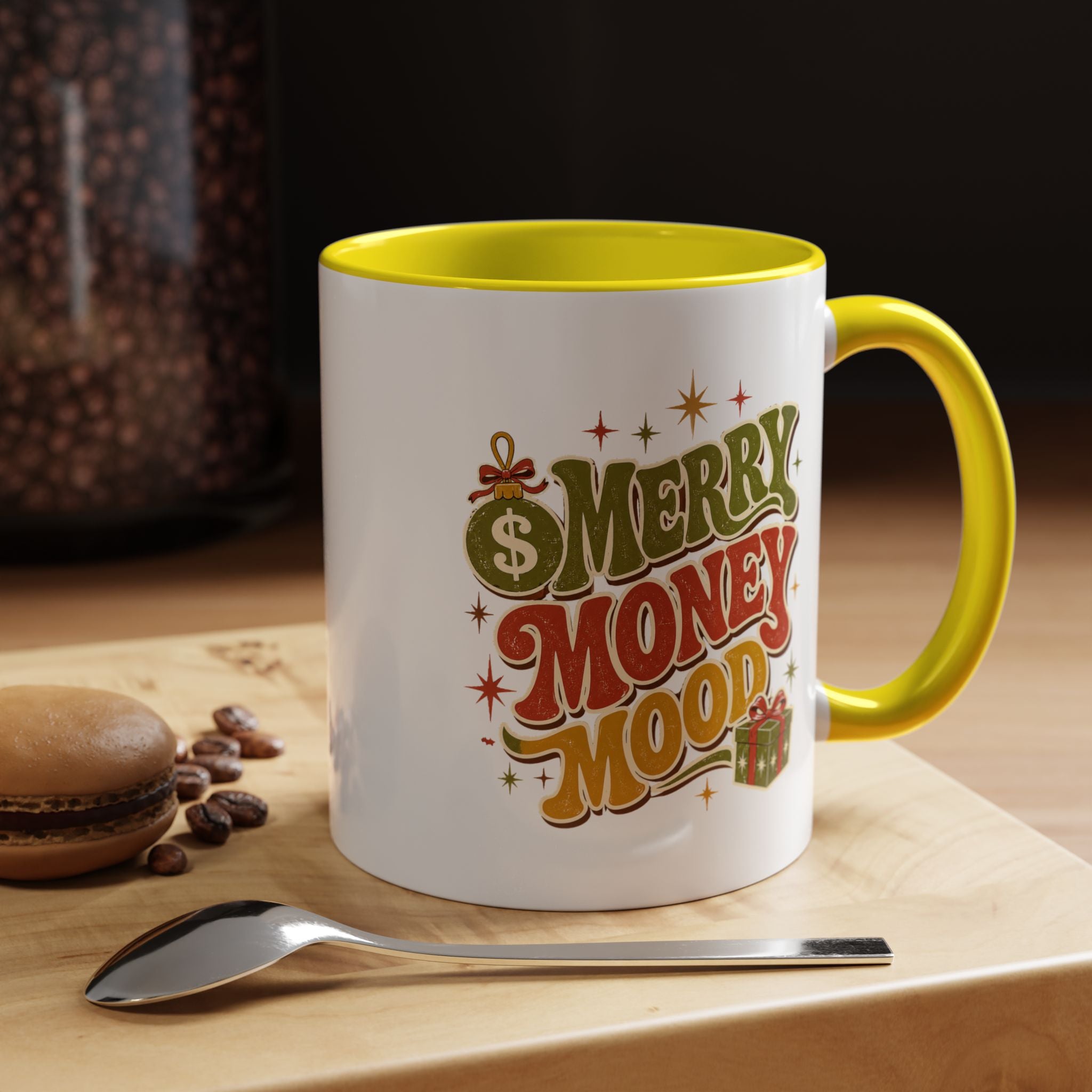 Modern Day Christmas Merry Money Mood Coffee Mug – Holiday Retro Gift Mug