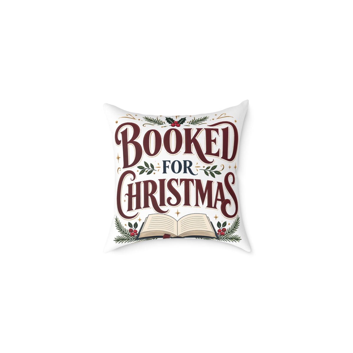 Christmas Book Lover Pillow — "Booked for Christmas" Decorative Throw Pillow