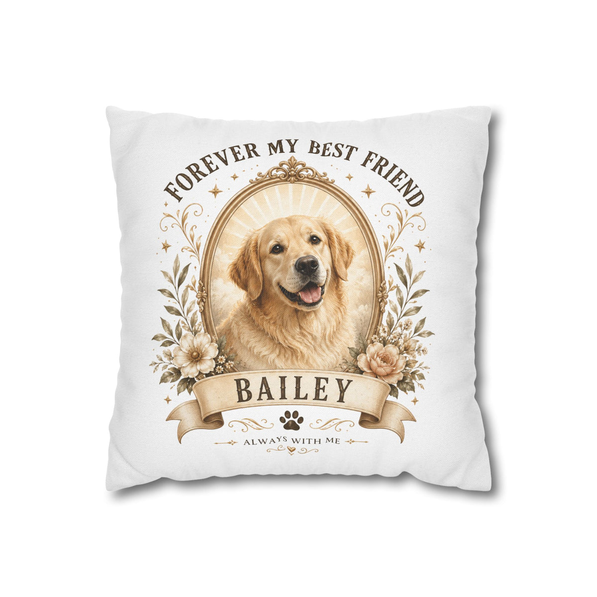 Dog Portrait Pillowcase Milo Bailey Dog Dad Mom— "Forever My Best Friend" Personalized Pet Throw Pillow