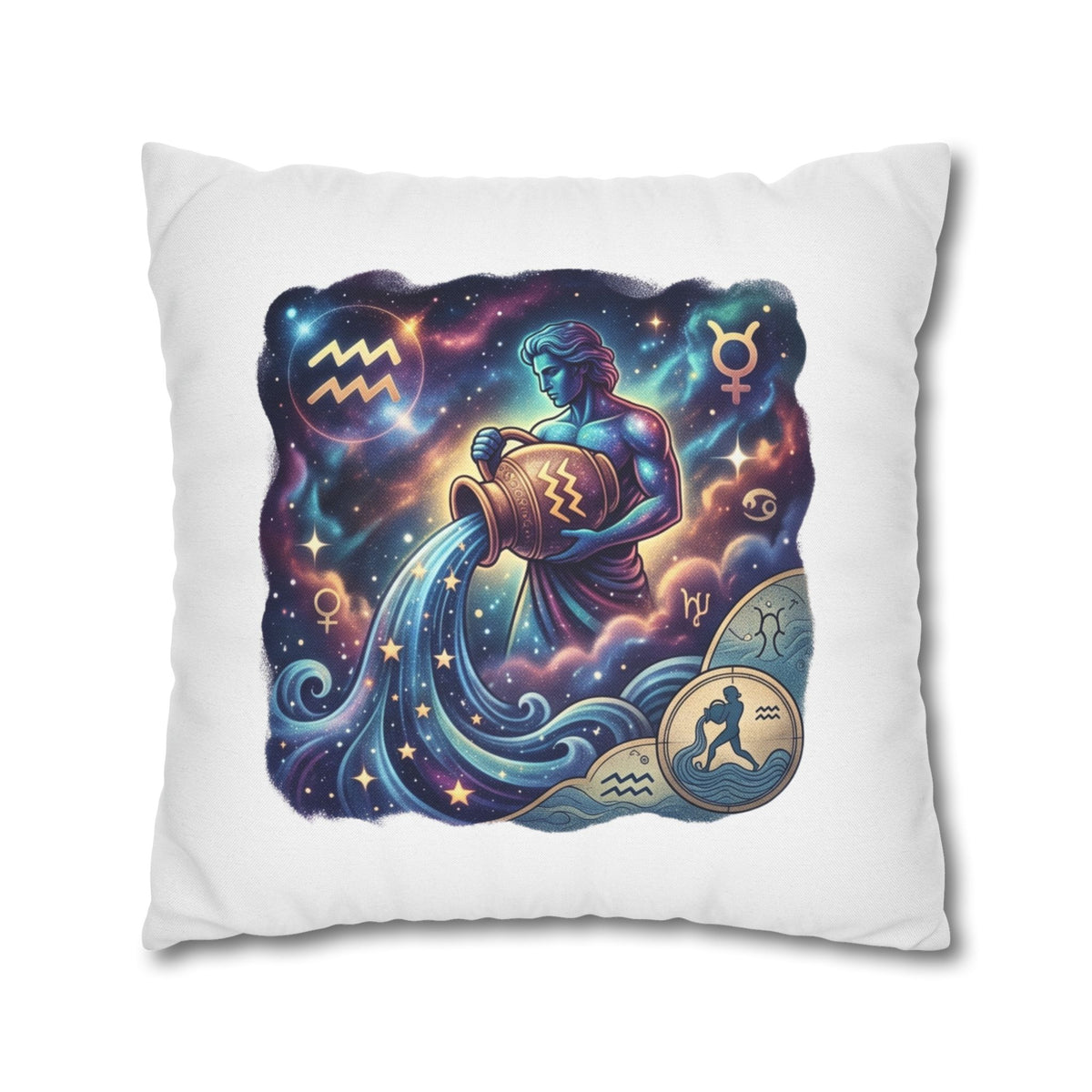 Aquarius Zodiac Pillowcase — Water Bearer Astrology Cushion Cover